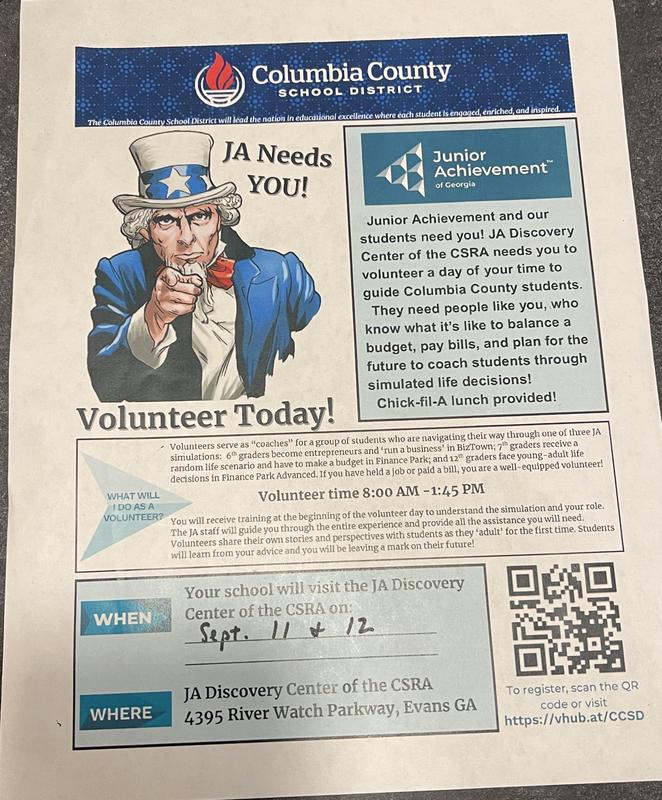 volunteers needed for JA