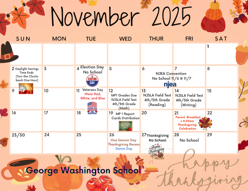 Washington School November 2025 Calendar