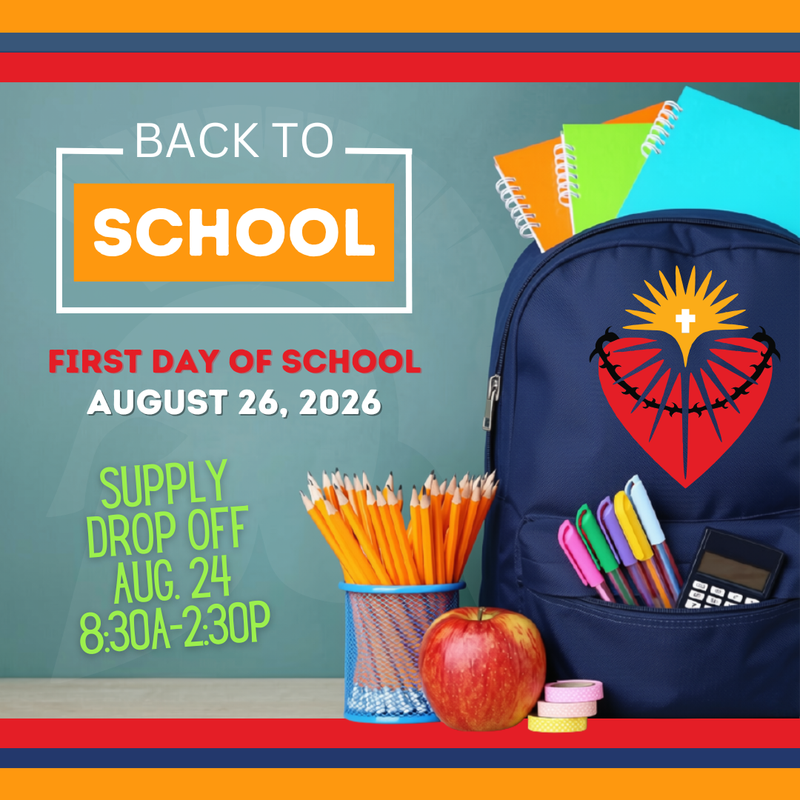 Colorful picture of a backpack and chalkboard for first day of school.