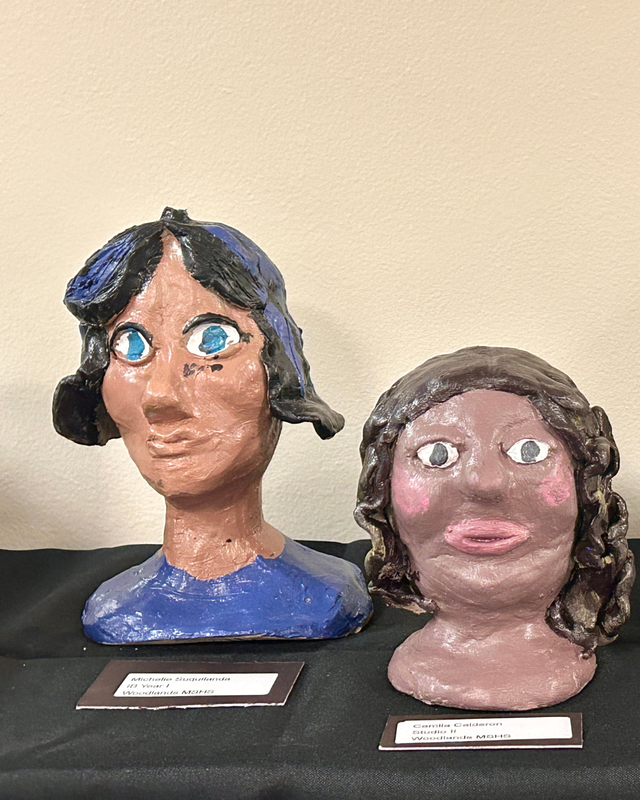Student sculptures on display at art show