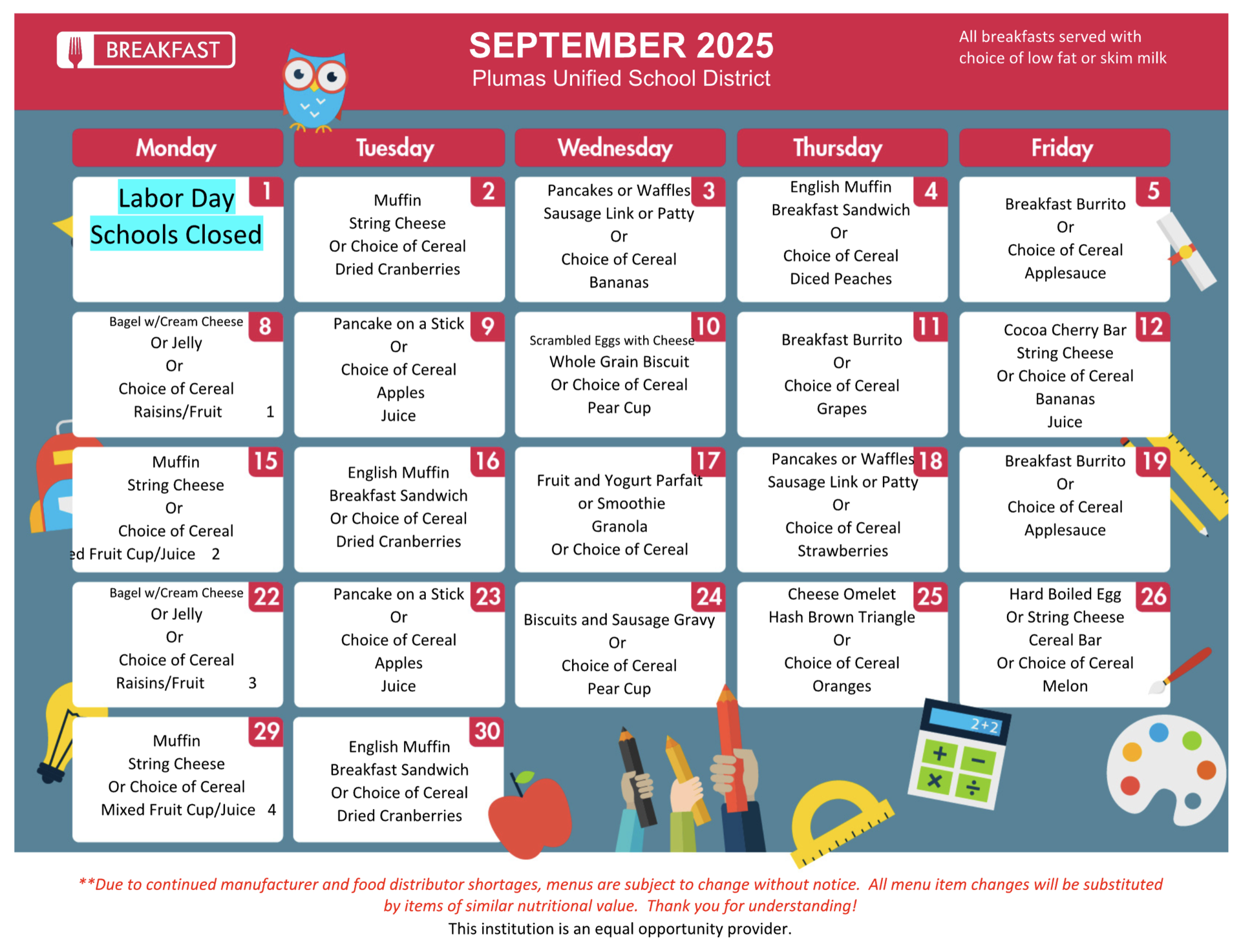 September breakfast menu