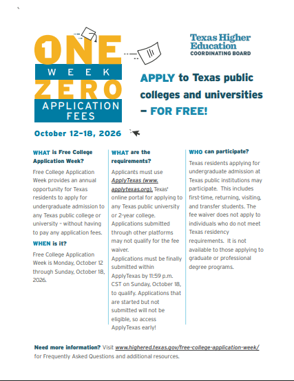 Details for Free College Week in Texas