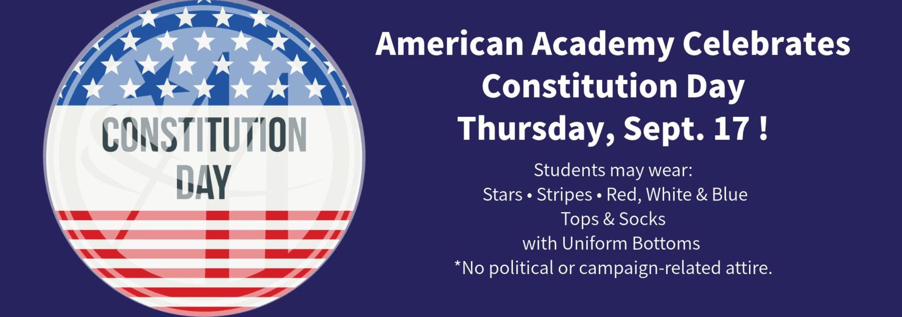 Graphic promoting Constitution Day with a flag design and event details.