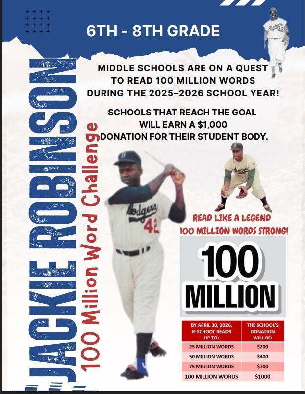 Jackie Robinson 100 Million Word Challenge flyer