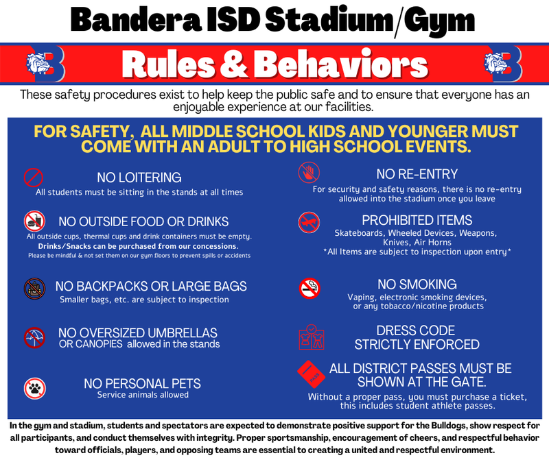 blue background text for rules and behaviors in gym and stadium
