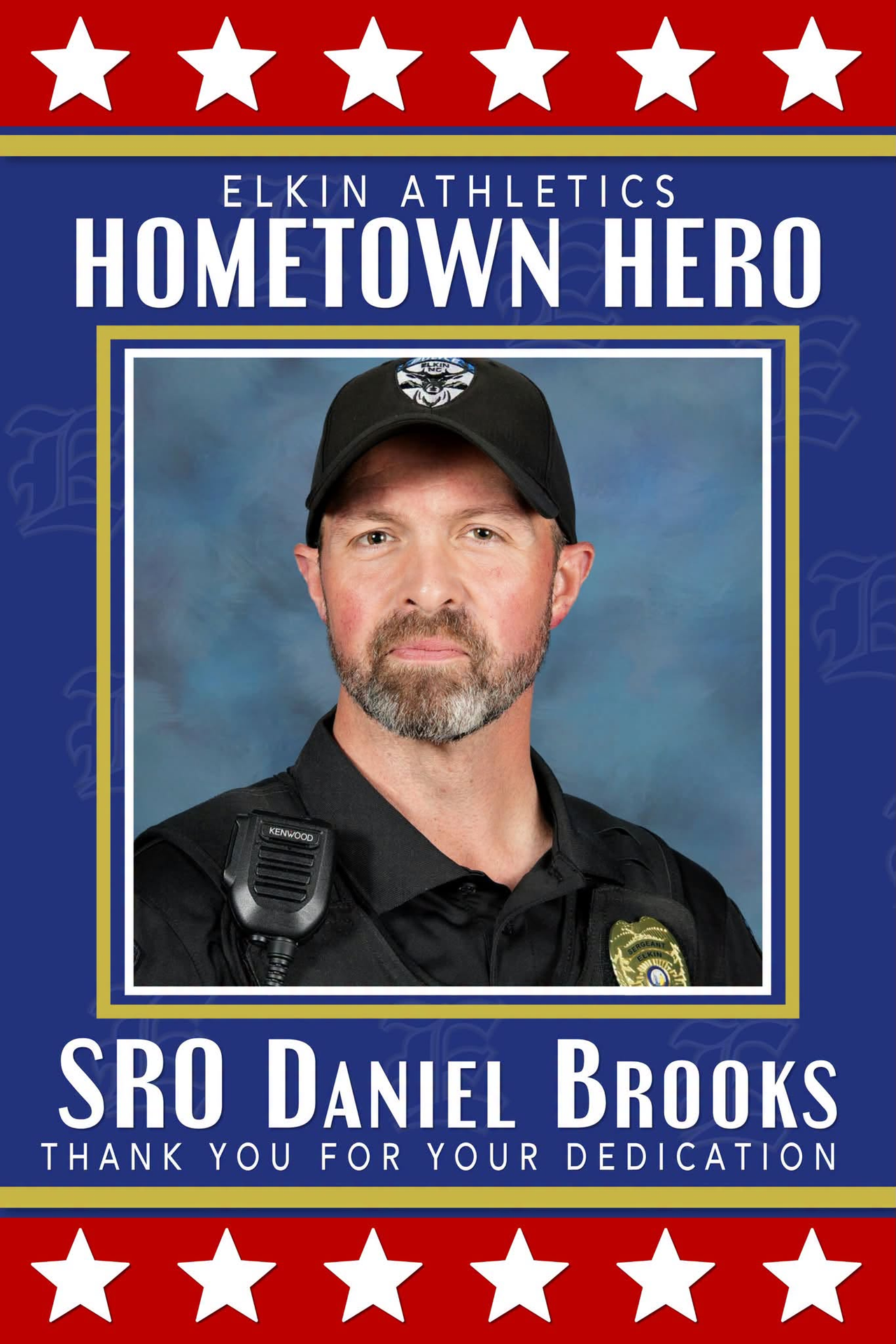 Hometown Hero Banner sample. Banner transcript is located under the menu on the right side.