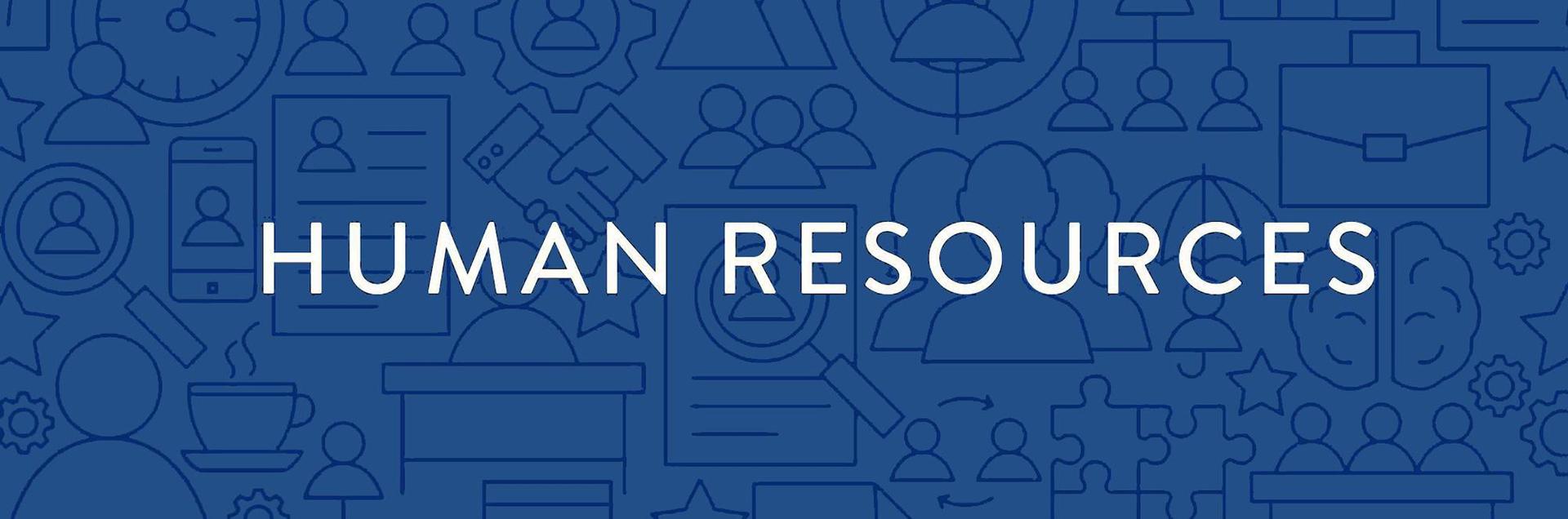 A blue background with the words Human Resources in white text.