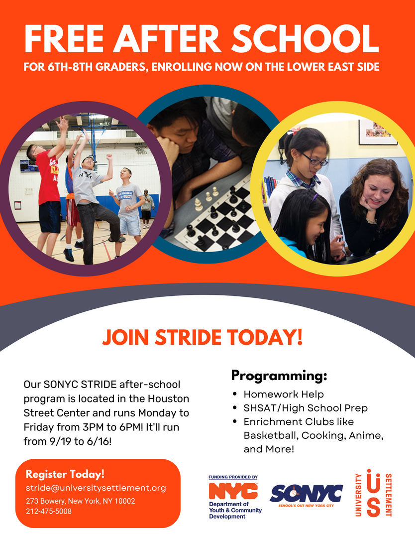 Flyer promoting free after-school program for 6th-8th graders in NYC.