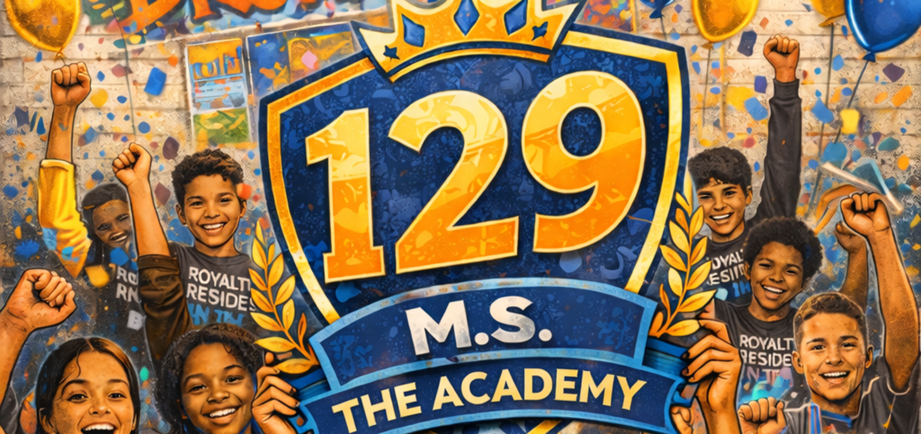 group of students holding up a MS 129 sign