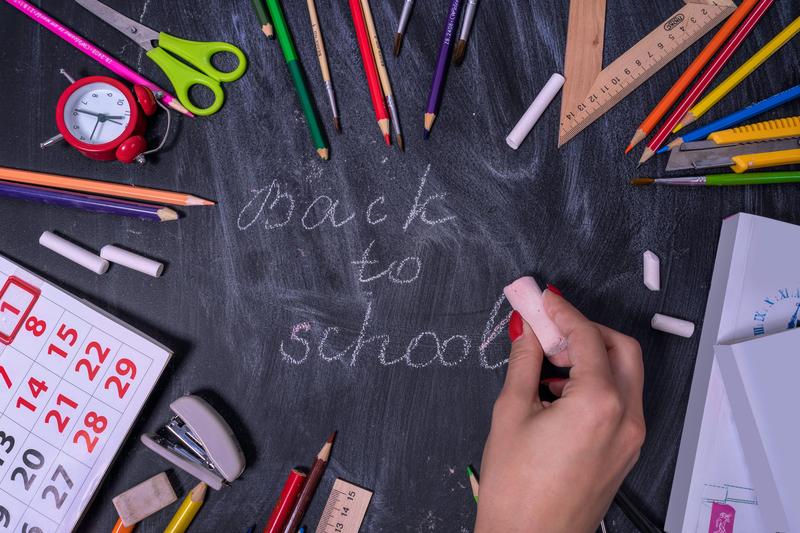 Back to school written on chalk board