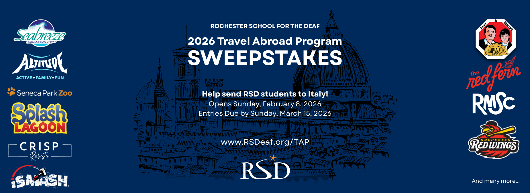 Travel Abroad Sweepstakes banner with logos of select prizes