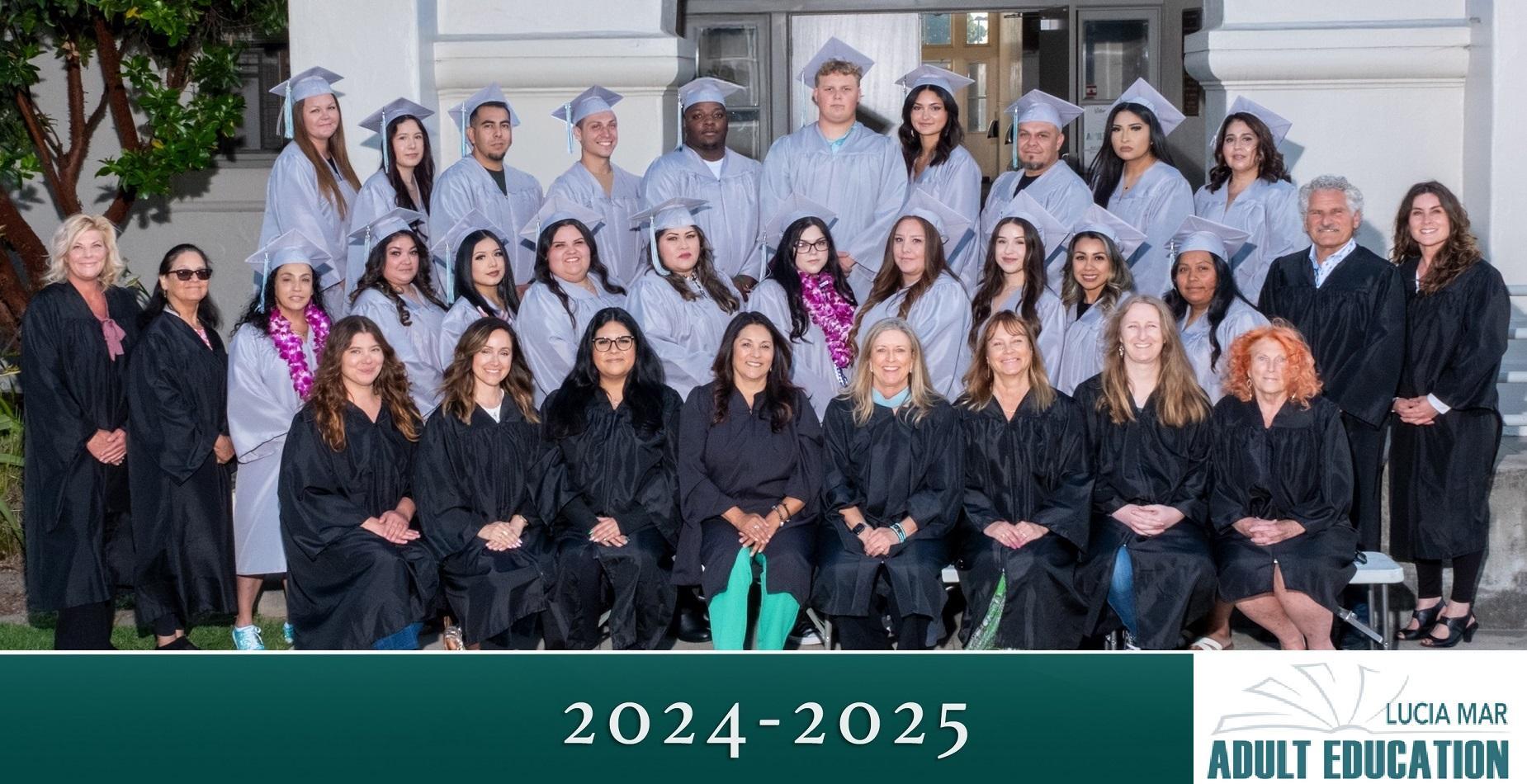 Group photo of Lucia Mar Adult Education staff and graduates of the 2024-2025 school year.