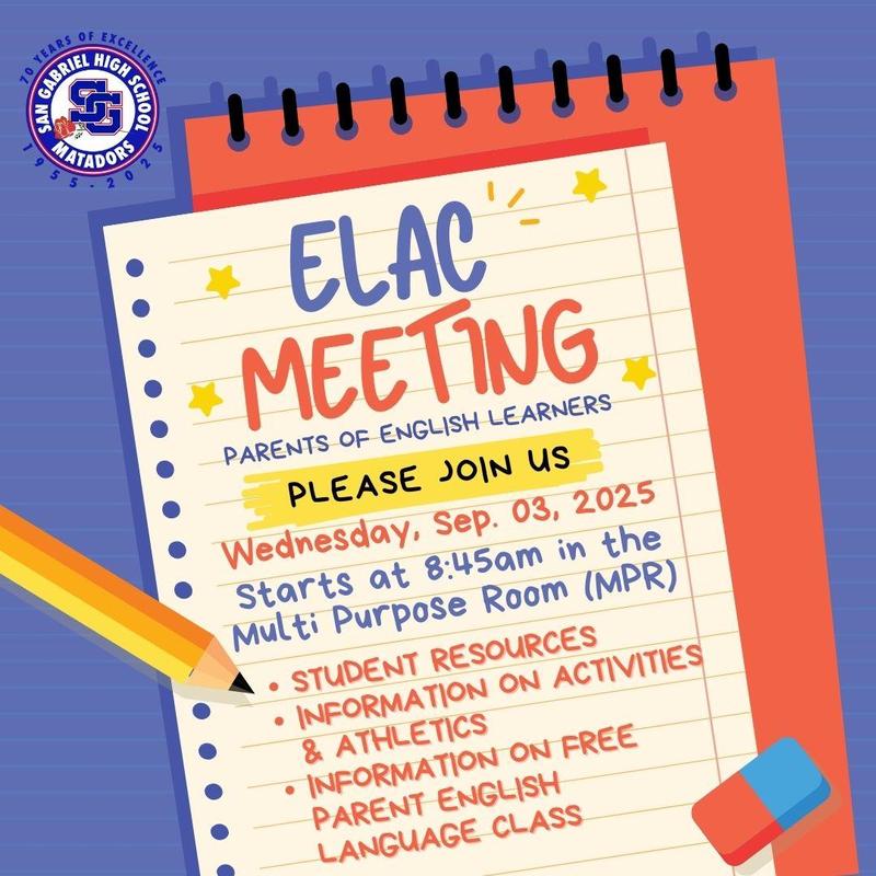 English Learner Advisory Commitee (ELAC) - Wednesday, September 3, 2025 Featured Photo