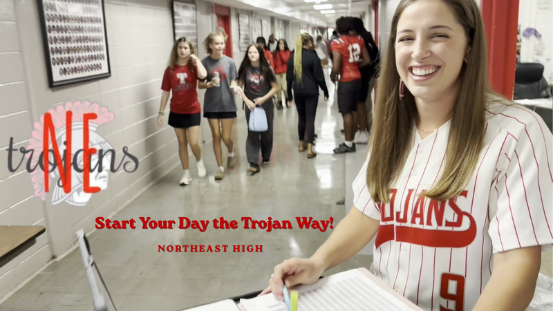 Northeast High School Hallway with Students and a Teacher Featured