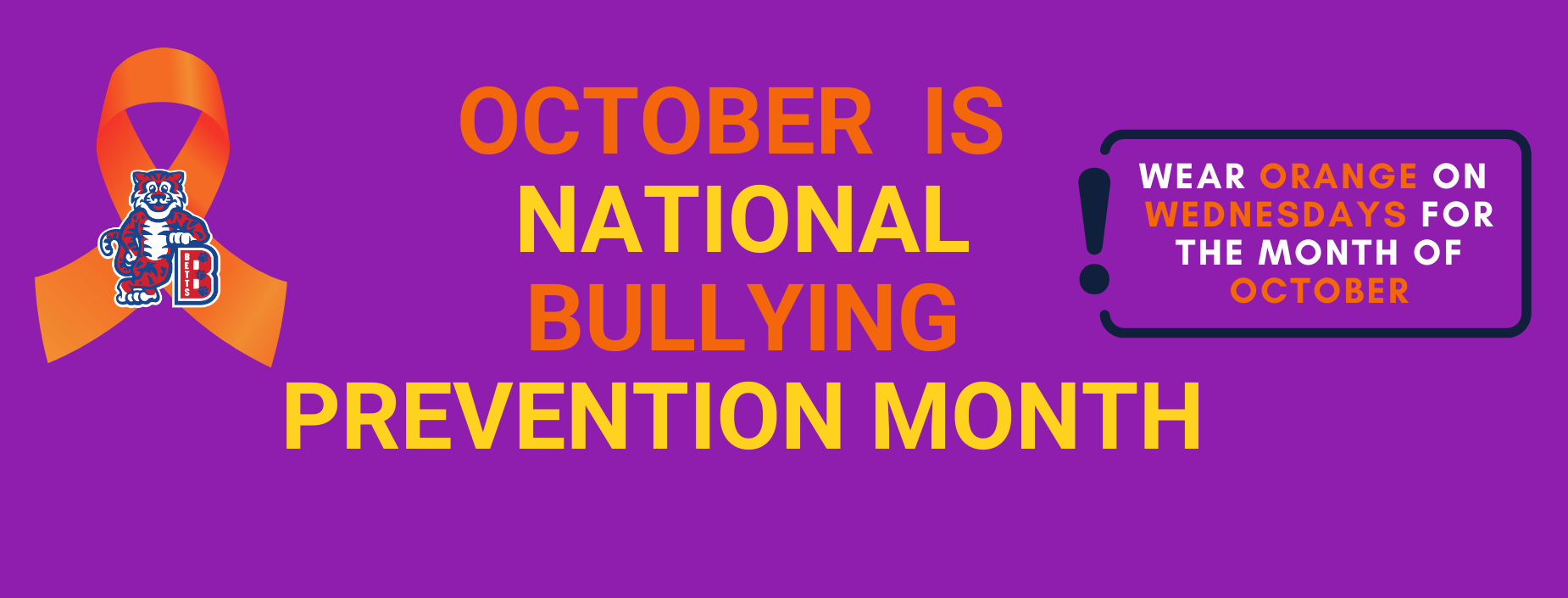 October is national bullying prevention month
Wear orange on Wednesdays for the month of October
orange ribbon with Betts Bengal cat