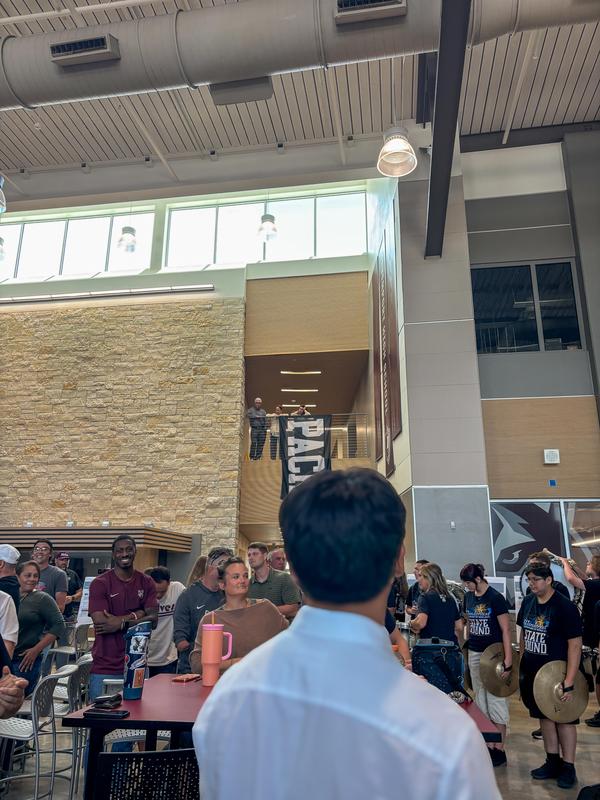 -Davenport High School cafeteria filled with staff.