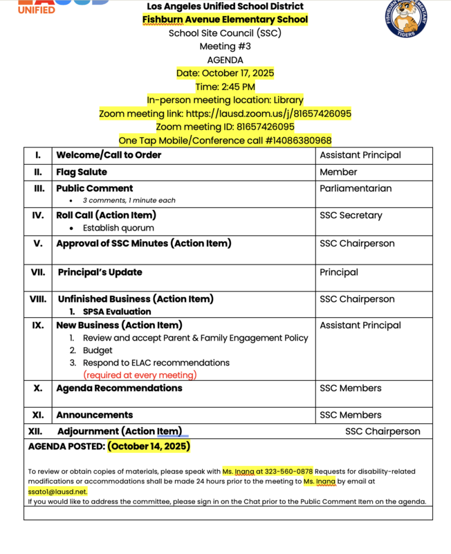 agenda English