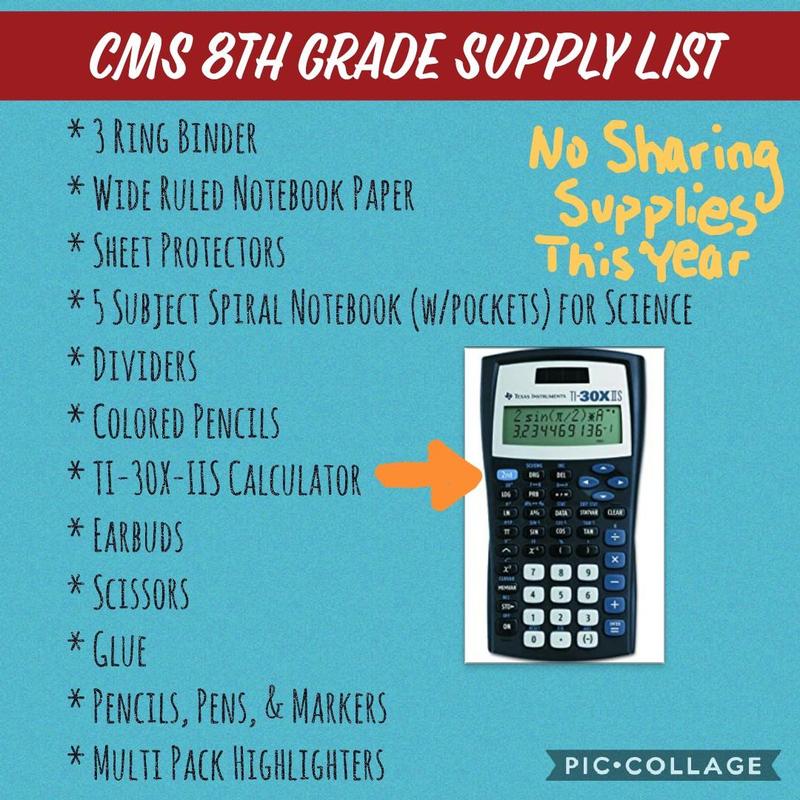 8th Grade Supply List 2020
