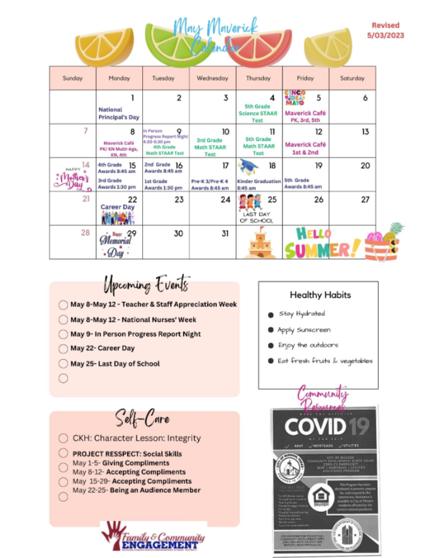 May Calendar of Events Midkiff Elementary School