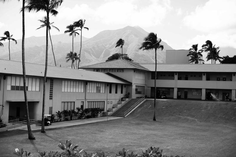 view of school and mountains