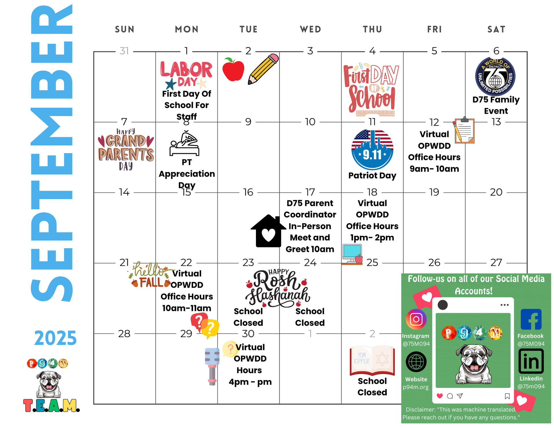 September Calendar in Blue