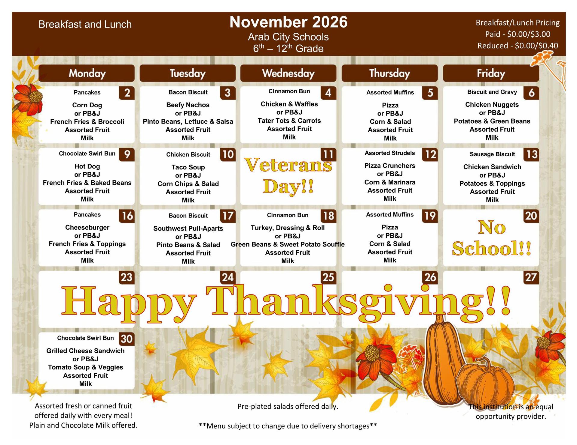 November 2026 Menu 6-12