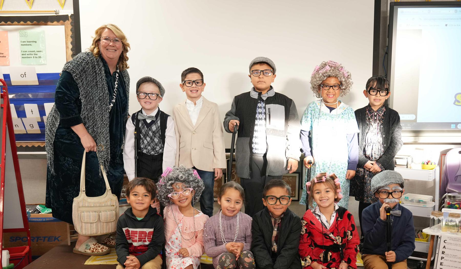 Group of students on 100th day of school dress up day