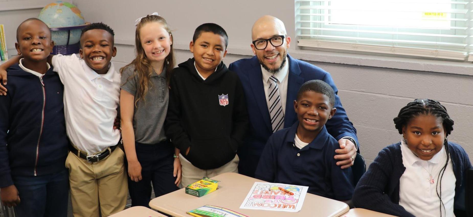 superintendent with students