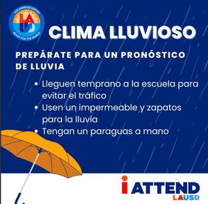 ¡Clima lluvioso! ¡Quédate en la escuela!