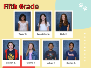 Red, yellow, white, and blue circles with student pictures labeled