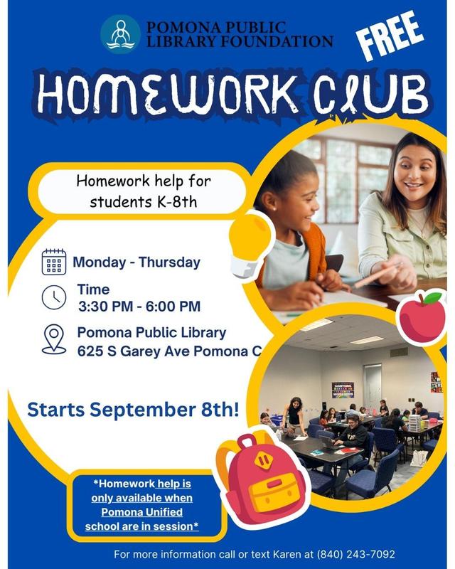 PPLF Homework Club Free at Pomona Public Library - image needed for web