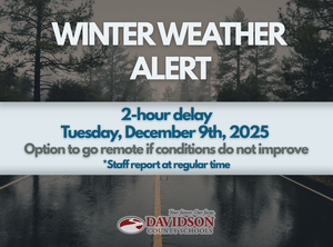 2-hour delay Tuesday December 9 with option to go remote