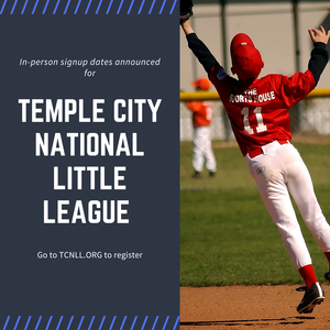 Signup notice with white lettering and a youth player catching a ball