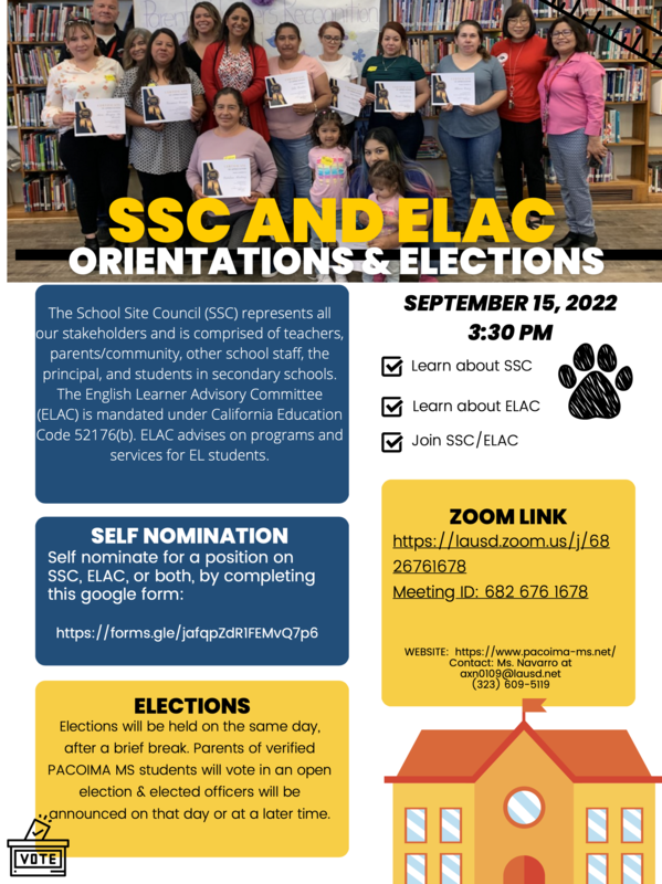 SSC & ELAC Orientations & Elections on September 15th in the Library & on Zoom! Featured Photo