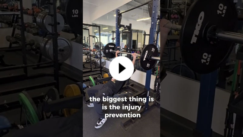 YouTube thumbnail showing a middle school student lifting weights on a bench