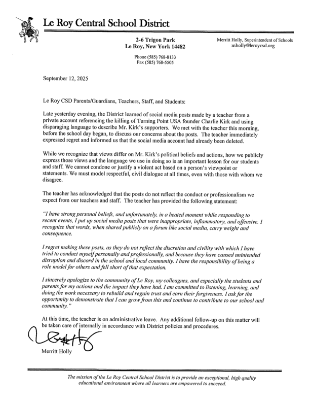 Superintendent statement
