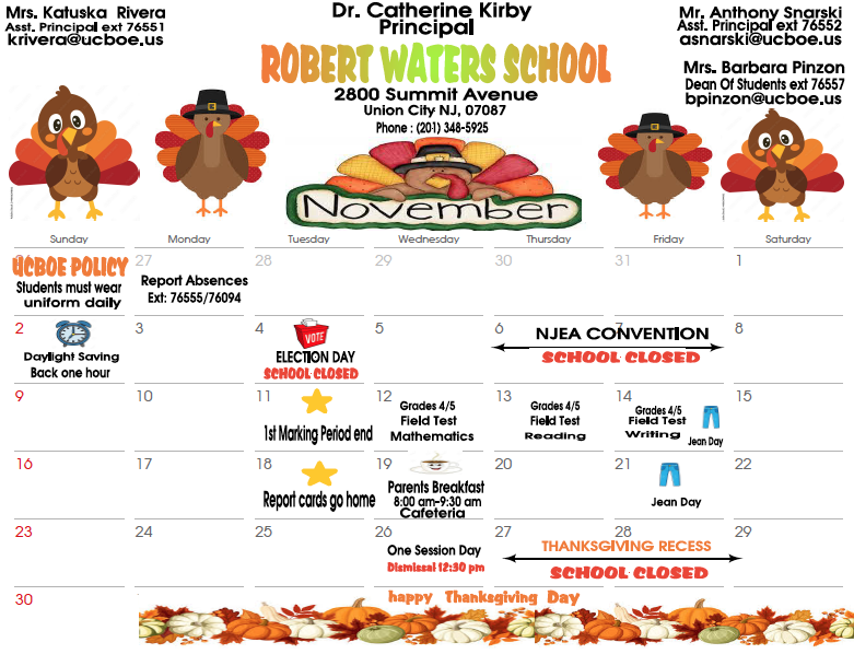 November 2025 Calendar-Robert Waters School
