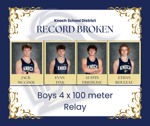 record broken - four boy athletes in track uniforms