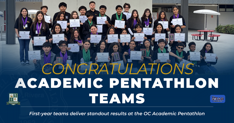 North Park and Burke middle school students holding awards at Academic Pentathlon competition