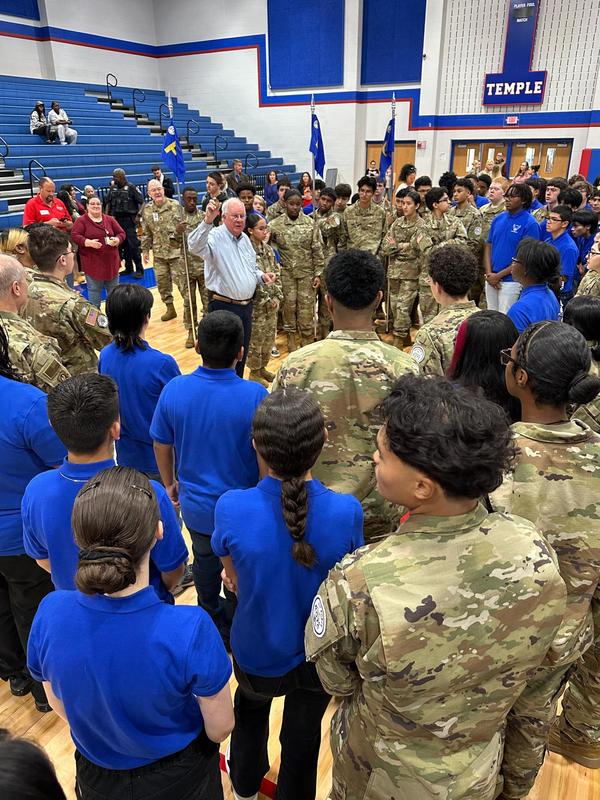 cadets gather following the pass-in-review ceremony