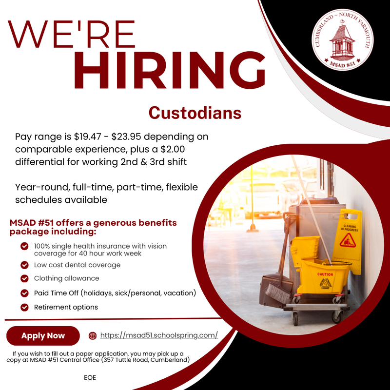 we are hiring custodians flyer