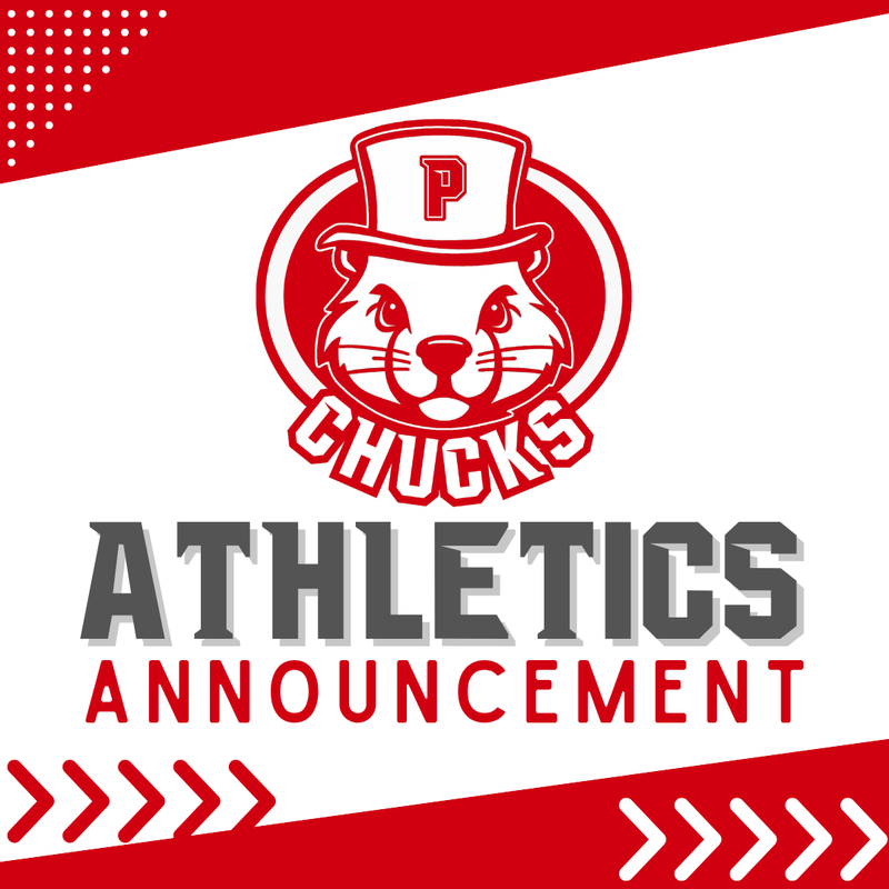red and white Chucks athletics logo featuring a groundhog wearing a top hat