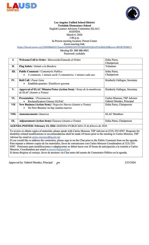 Elac Meeting March 6th