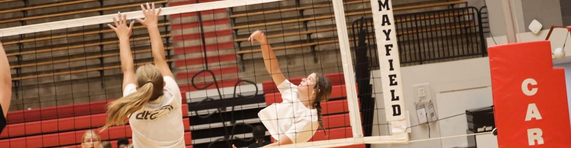 "The Mayfield High School volleyball team is hitting the court hard as they prepare for the upcoming season. Through rigorous drills and team-building exercises, they’re refining their skills and strengthening their bond, aiming to bring their best game to every match."