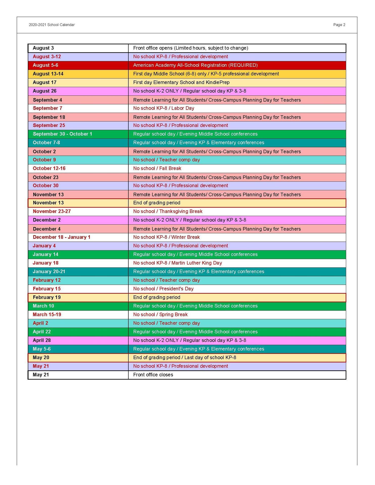 AA Back to School Plan 2020 - Fall 2020 Plan - American Academy