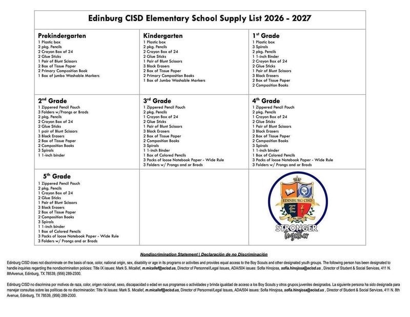 Supplies list English
