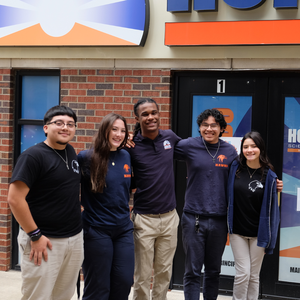 HSA McKinley Park students posing in front of school building