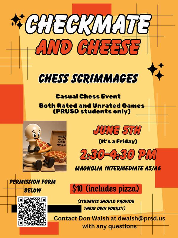 Chess scrimmage June 5, 2026 2:30 - 4:30 pm