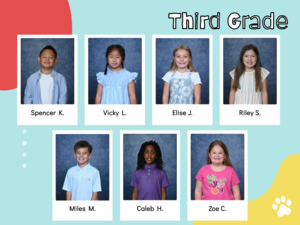 Yellow, white, and red background featuring photo of students who show self control