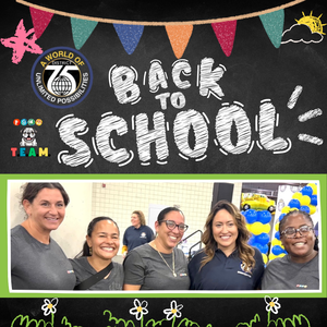 Back To School Chalk background with 5 women hugging